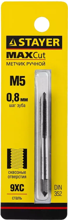 Метчик STAYER "MASTER" одинарный, для сквозных отверстий, сталь 9ХС, М5х0,8 28020-05-0.8 купить в Муравленко