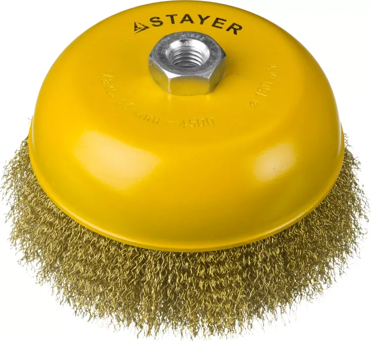 STAYER "PROFESSIONAL". Щетка чашечная для УШМ, витая стальная латунированная проволока 0,3мм, 150ммхМ14 35125-150 купить в Муравленко