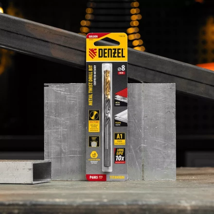 Сверло спиральное по металлу Denzel 8 x 117 мм, Р6М5, Golden Tip, 718239 купить в Муравленко