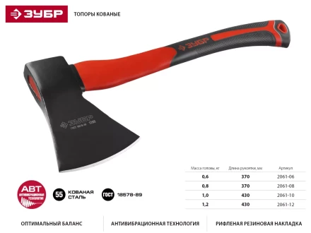 Топор ЗУБР &quot;МАСТЕР&quot; кованый с двухкомпонентной стеклопластиковой рукояткой, 0,8кг 2061-08 купить в Муравленко