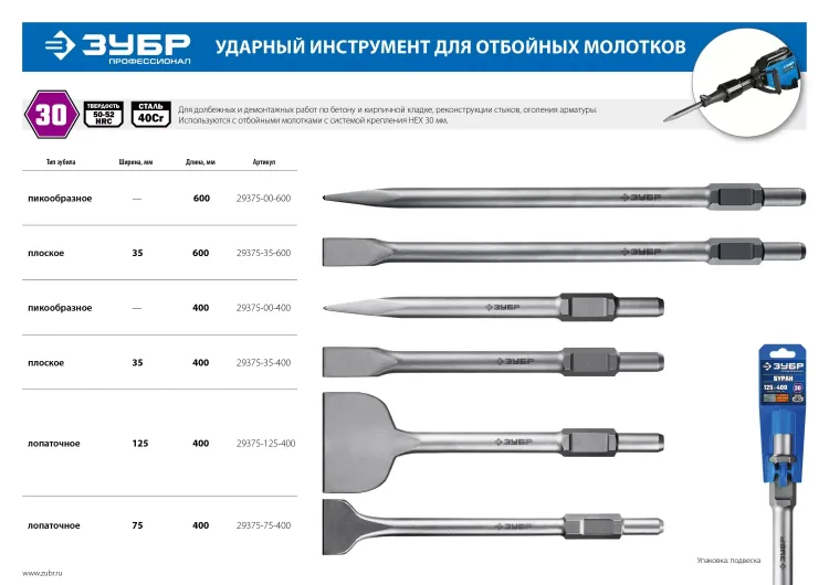 Зубила HEX 30 БУРАН серия ПРОФЕССИОНАЛ купить в Муравленко