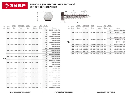 Шурупы ЗУБР &quot;МАСТЕР&quot; с шестигранной головкой, оцинкованные, 10x60мм, 2шт 300456-10-060 купить в Муравленко