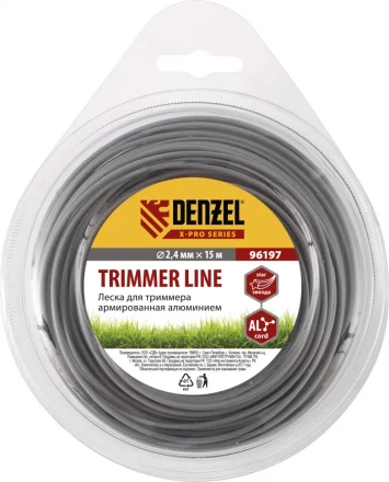 Леска для триммера армированная алюминием X-Pro звезда 2,4мм х 15м блистер Россия Denzel 96197 купить в Муравленко