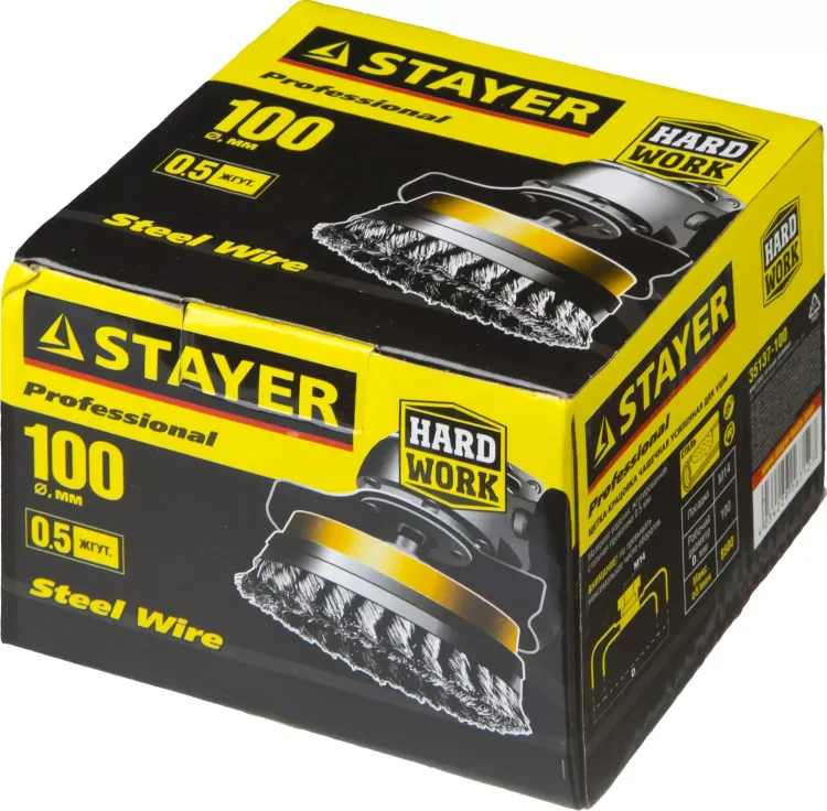 STAYER "PROFESSIONAL". Щетка чашечная усиленная для УШМ, жгутированная стальная проволока 0,5мм, 100ммхМ14 35137-100 купить в Муравленко