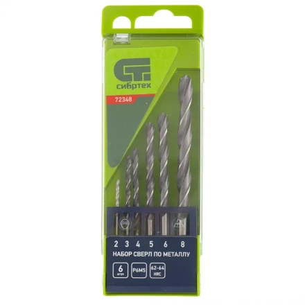 Набор сверл по металлу 2 - 8 мм 6 штук Р6М5 пластиковый кейс СИБРТЕХ артикул 72348 купить в Муравленко