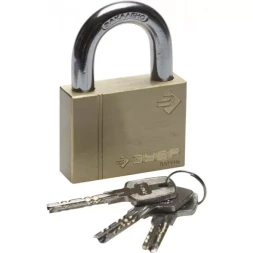Замок ЗУБР "ЭКСПЕРТ" навесной, латунный корпус, классическая форма, закаленная дужка, 60мм 37299-60