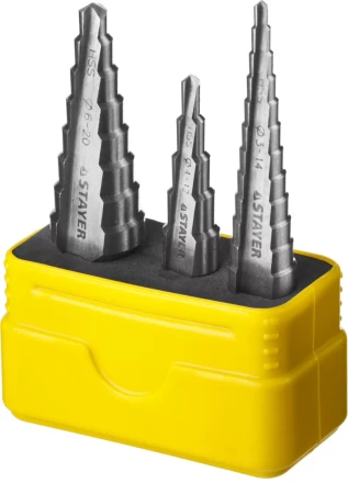 Набор STAYER &quot;MASTER&quot;: Ступенчатые сверла по сталям и цвет.мет., сталь HSS, d=3-14мм,12ступ. d 4-12 мм 5 ступ., d 6-20мм 8ступ. 29660-3-20-H3 купить в Муравленко