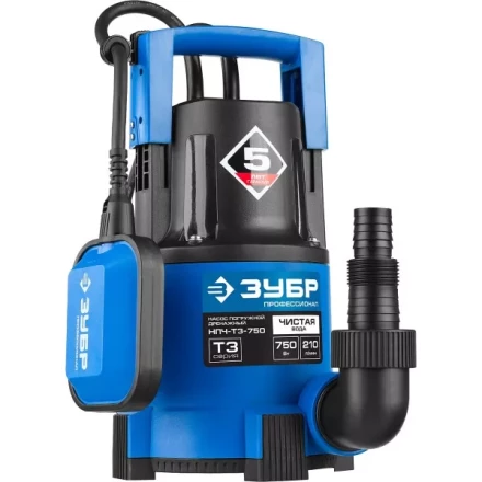 Насос ЗУБР &quot;ПРОФЕССИОНАЛ&quot; Т3 погружной дренажный для чистой воды (d пропускаемых частиц до 5мм), 750Вт, пропускная способность 210л/мин, напор 8,5м НПЧ-Т3-750 купить в Муравленко