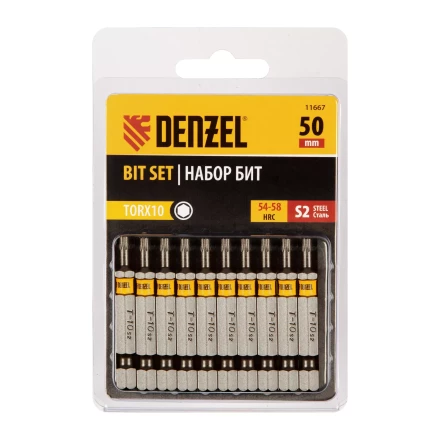 Бита TX 10х50, сталь S2, шестигранный профиль, 10 шт. Е 6,3 Denzel 11667 купить в Муравленко
