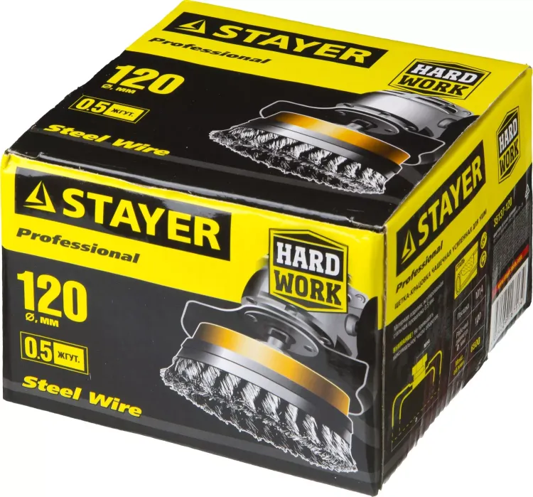 STAYER "PROFESSIONAL". Щетка чашечная усиленная для УШМ, жгутированная стальная проволока 0,5мм, 120ммхМ14 35137-120 купить в Муравленко