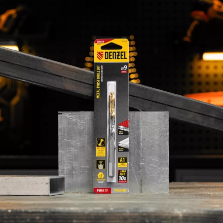 Сверло спиральное по металлу Denzel, 9 x 125 мм, Р6М5, Golden Tip, 718241 купить в Муравленко