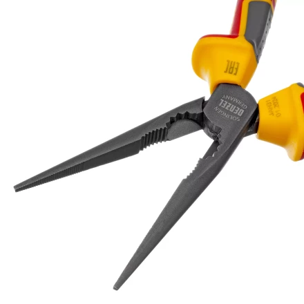 Длинногубцы прямые Denzel 17305, диэлектрические рукоятки до 1000 В, трехкомпонентные рукоятки, 205мм купить в Муравленко