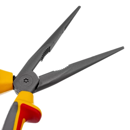 Длинногубцы прямые Denzel 17305, диэлектрические рукоятки до 1000 В, трехкомпонентные рукоятки, 205мм купить в Муравленко