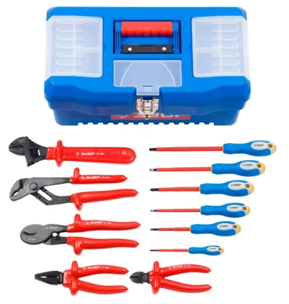 Набор ЗУБР &quot;ПРОФЕССИОНАЛ&quot;: Губцевый инструмент, диэлектрический, высоковольтный до ~1000В, 12предм 2214-H12_z01 купить в Муравленко