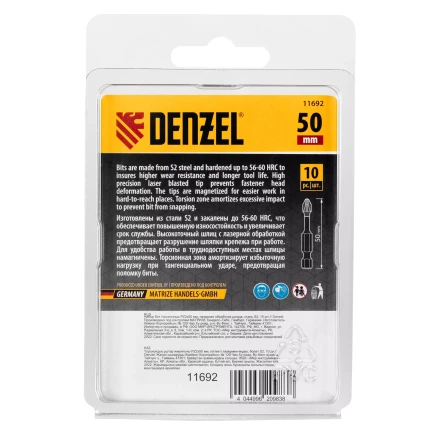 Бита IMPACT, PZ2x50 мм, лазерная обработка шлица, сталь S2, 10 шт., Е 6,3 Denzel 11692 купить в Муравленко