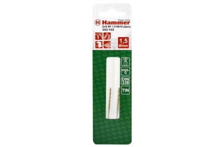 Сверло по металлу HAMMER Ф1.5х40мм (DR MT 1,5мм*40/18мм 2шт.) купить в Муравленко