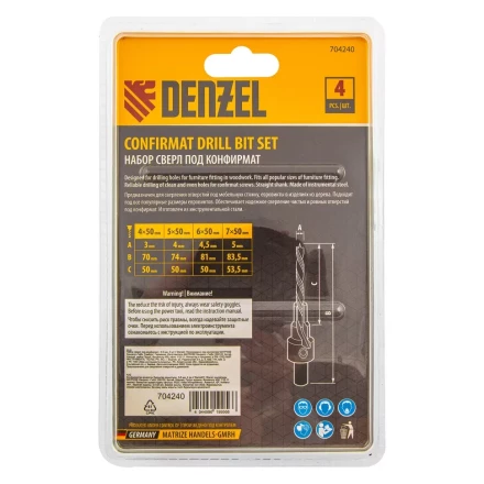 Набор сверл под конфирмат Denzel 704240, 3-5 мм, набор 4 шт купить в Муравленко