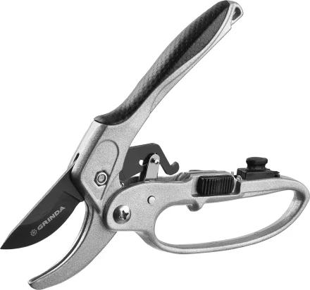 Секатор GRINDA алюминиевые ручки, храповый механизм, с эфесом, округлые лезвия, 200мм 8-423034 купить в Муравленко