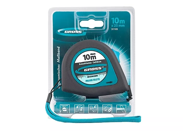 Рулетка "Ergonomisch",10 м x 25 мм, магнитный обрезиненный зацеп  GROSS 31105 купить в Муравленко