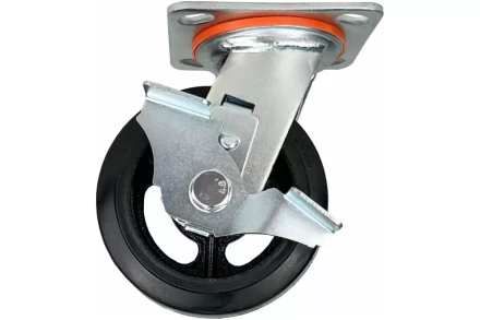 Аппаратное поворотное колесо большегрузное с тормозом HITCH 200*50 резина черная SCdb80 (SZ085007) купить в Муравленко