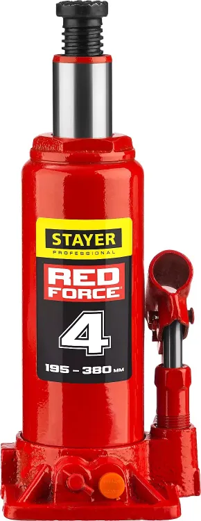 Домкрат гидравлический бутылочный "RED FORCE", 4т, 195-380 мм, STAYER 43160-4 43160-4_z01 купить в Муравленко