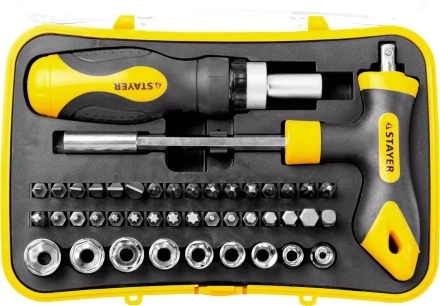 Набор STAYER &quot;MASTER&quot; &quot;HERCULES&quot;: Отвертка реверсивная, Т-образная отвертка-битодержатель, адаптер для торц голов, 43 предм 25084-H43 купить в Муравленко