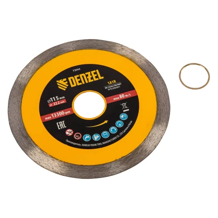 Диск алмазный отрезной 115 х 22,2 мм, сплошной, супертонкий, горячий пресс, мокрое резание// Denzel 73043 купить в Муравленко