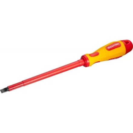 Отвертка KRAFTOOL, высоковольтная, Cr-Mo-V стержень, двухкомпонент. маслобензостойкая рукоятка, SL, 8,0х175мм 250083-8.0-175 купить в Муравленко