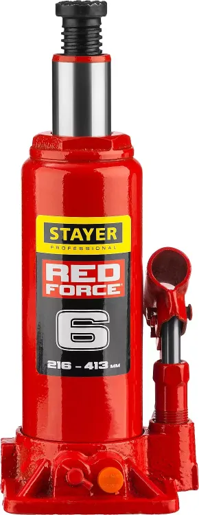 Домкрат гидравлический бутылочный "RED FORCE", 6т, 216-413 мм, STAYER 43160-6 43160-6_z01 купить в Муравленко