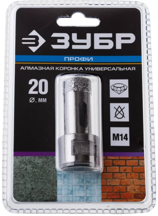 Алмазная коронка ЗУБР "ПРОФЕССИОНАЛ" универсальная для УШМ, сухое сверление, алмазы на вакуумной пайке,  посадка М14, d=16мм 29865-16 купить в Муравленко