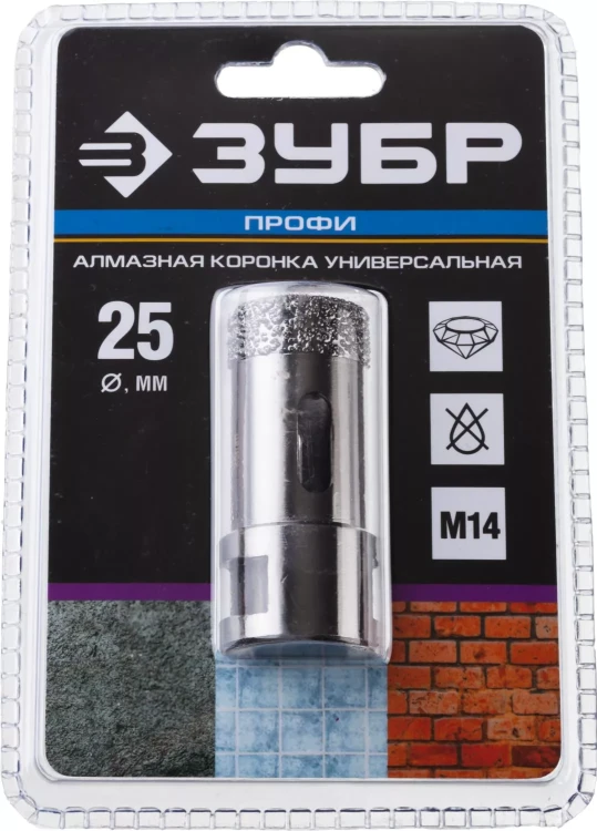 Алмазная коронка ЗУБР "ПРОФЕССИОНАЛ" универсальная для УШМ, сухое сверление, алмазы на вакуумной пайке,  посадка М14, d=16мм 29865-16 купить в Муравленко