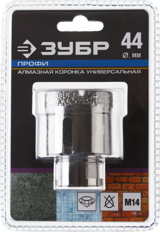 Алмазная коронка ЗУБР "ПРОФЕССИОНАЛ" универсальная для УШМ, сухое сверление, алмазы на вакуумной пайке,  посадка М14, d=16мм 29865-16 купить в Муравленко