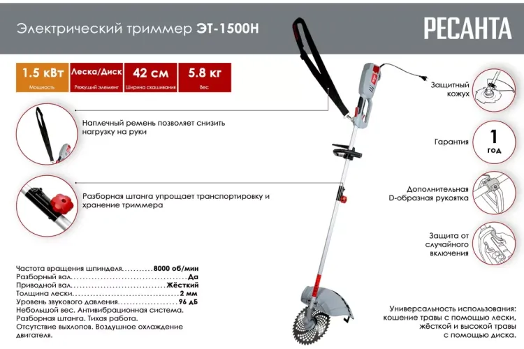 Электрический триммер Ресанта ЭТ-1500Н 70/1/23 купить в Муравленко
