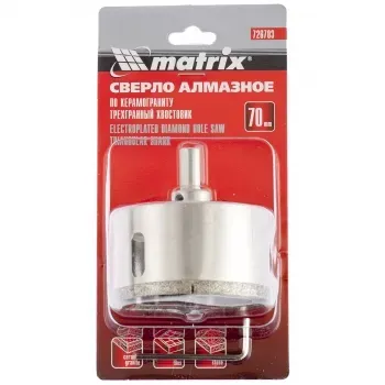 Сверло алмазное по керамограниту 70 х 67 мм 3-гранный хвостовик MATRIX 726703 купить в Муравленко