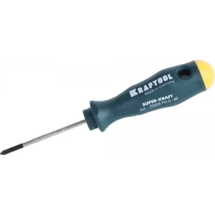 Отвертка KRAFTOOL, Cr-Mo-V закалённый стержень, двухкомпонентная противоскользящ рукоятка, PH 0x60мм 25008-0-060 купить в Муравленко