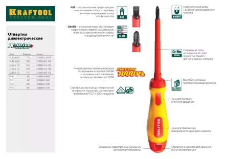 Отвертка KRAFTOOL, Cr-Mo-V закалённый стержень, двухкомпонентная противоскользящ рукоятка, PH 0x60мм 25008-0-060 купить в Муравленко