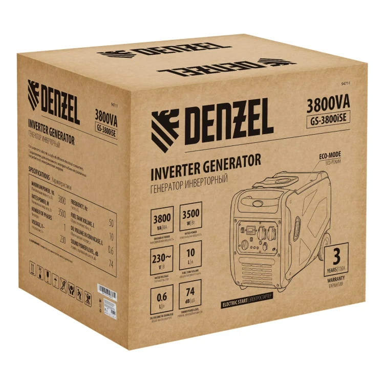 Генератор инверторный Denzel GS-3800iSE, 3,8 кВт, 230 В, закрытый корпус,электростартер купить в Муравленко