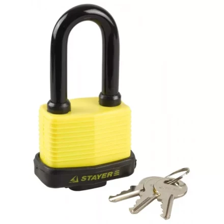Замок STAYER &quot;MASTER&quot; навесной, всепогодный, пластиковая защита корпуса, с удлин. закален. дужкой,на карточке, 60мм 37141-50 купить в Муравленко