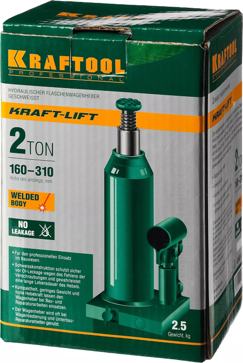 Домкрат гидравлический бутылочный "Kraft-Lift", сварной, 2т, 160-310мм, KRAFTOOL 43462-2 43462-2_z01 купить в Муравленко