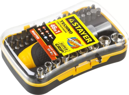 Набор STAYER &quot;MASTER&quot; &quot;HERCULES&quot;: Отвертки, реверс отвертка, биты 35шт, адаптер для торц голов, торц голов 9шт, 46 предм 25084-H46 купить в Муравленко