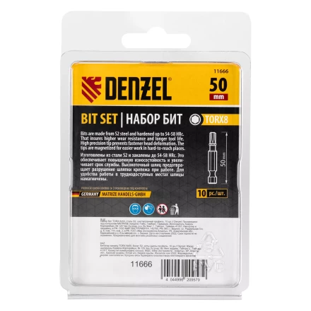 Бита TX 8х50, сталь S2, шестигранный профиль, 10 шт. Е 6,3 Denzel 11666 купить в Муравленко