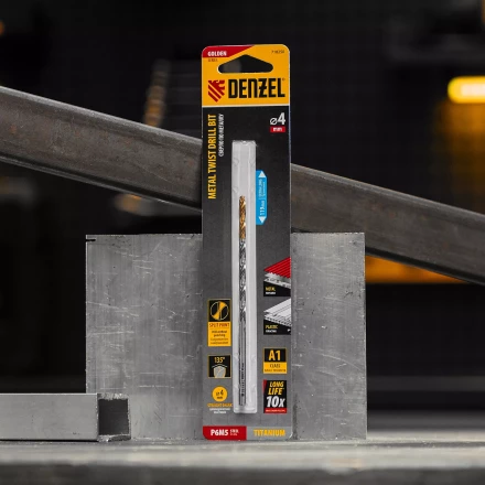 Сверло спиральное по металлу 4 х 119 мм, Р6М5, Golden Tip, удлиненное Denzel 718250 купить в Муравленко