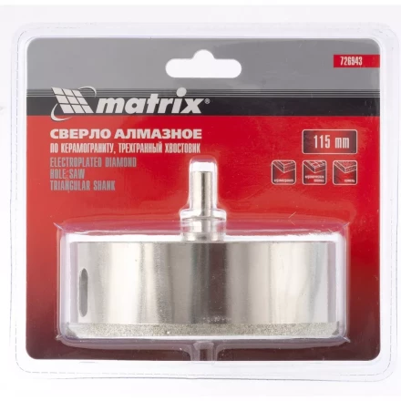 Сверло алмазное по керамограниту 115 х 67 мм 3-гранный хвостовик MATRIX артикул 726943 купить в Муравленко