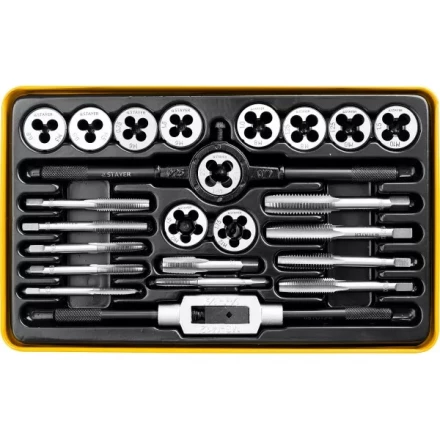 Набор метчиков и плашек STAYER &quot;MASTER&quot;, метчикодержатель 1шт, плашкодержатель 1шт, метчики 11шт, плашки 11шт, 24 предмета 28020-H24 купить в Муравленко