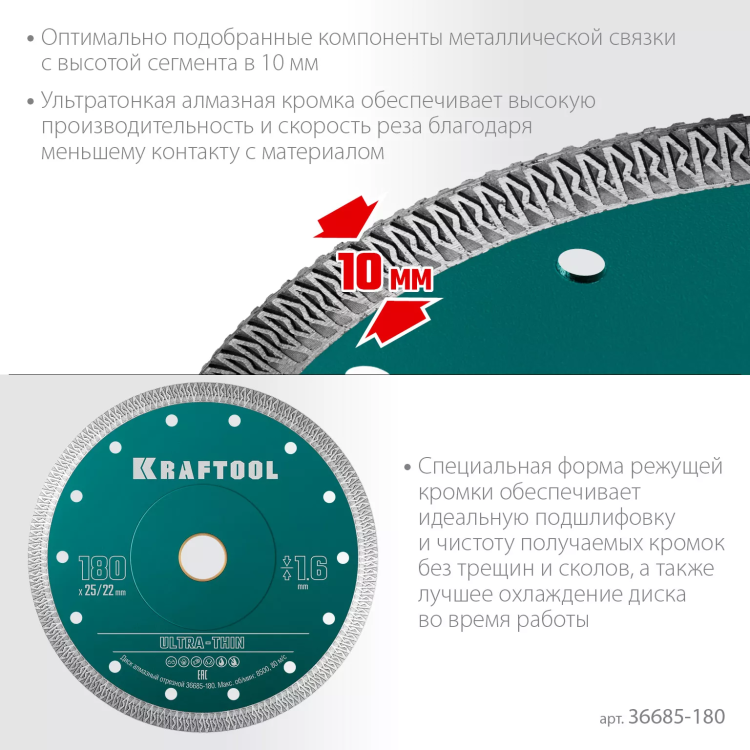 Диск алмазный для УШМ и плиткорезов супертонкие  ULTRA-THIN 36685-180 купить в Муравленко