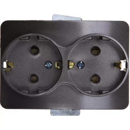 Розетка СВЕТОЗАР &quot;ГАММА&quot; с заземлением, двойная, без вставки и рамки, цвет темно-серый металлик, 16А/~250В SV-54107-DM купить в Муравленко