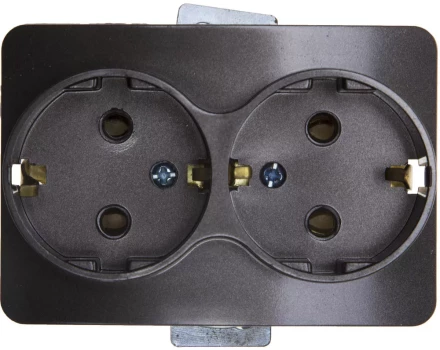 Розетка СВЕТОЗАР &quot;ГАММА&quot; с заземлением, двойная, без вставки и рамки, цвет темно-серый металлик, 16А/~250В SV-54107-DM купить в Муравленко