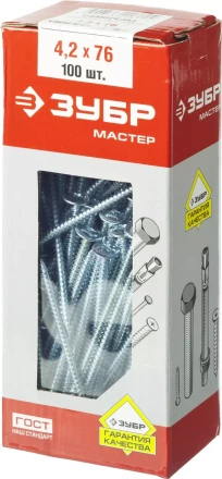 Саморезы ЗУБР с прессшайбой по листовому металлу до 0,9 мм, PH2, 4,2х76 мм, 100шт 4-300191-42-076 купить в Муравленко