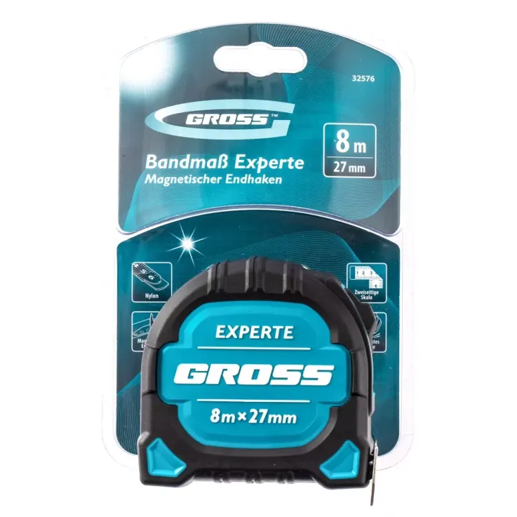 Рулетка нейлон Experte 8м x 27мм двухкомпон. корпус магнит двухстор. Разметка Gross 32576 купить в Муравленко