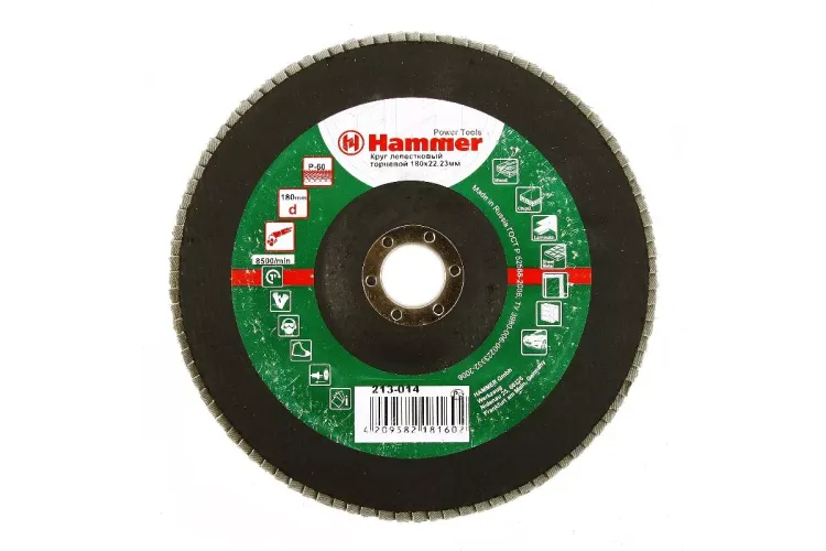 Круг Лепестковый Торцевой (КЛТ) HAMMER КЛТ 1 Ф180х22 Р60 213-014 купить в Муравленко